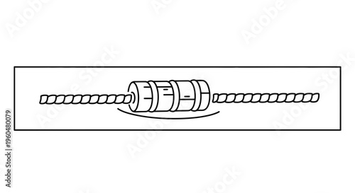 Industrial rope tensioner component assembly diagram with rotational movement indication