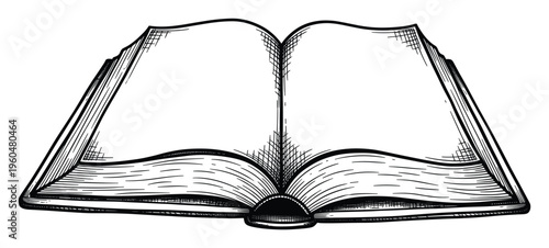 Classic hand drawn open book with blank pages ready for text or illustrations perfect for academic materials library promotions or educational content