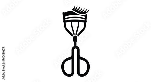 A striking black silhouette of an eyelash curler highlighting its form and function silhouette high quality professional detailed