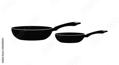 A stark depiction of two frying pans positioned side by side in a simple black silhouette high quality