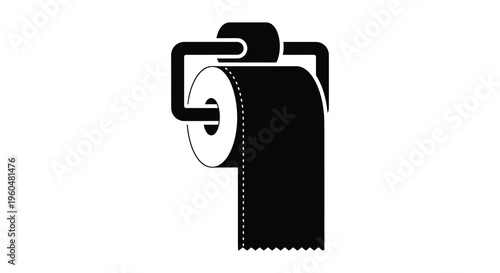 A minimalist black graphic depicts a partially used roll of toilet paper against a white background silhouette