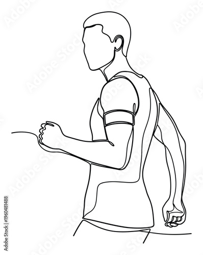 Dynamic one line drawing of a running person with an armband symbolizing fitness and active lifestyle perfect for sports marketing health promotions or modern graphic needs