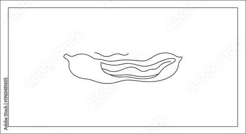 Minimalist continuous line art depicting a single open peanut shell with wavy interior details on