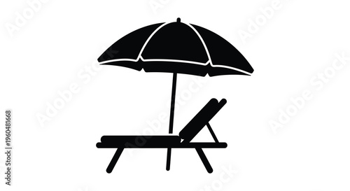 A simple black silhouette depicts a beach chair and parasol evoking summer relaxation and leisure silhouette high quality