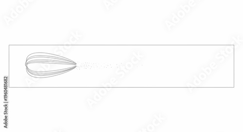 Stylized whisk outline dispersing fine particles in abstract culinary motion artwork