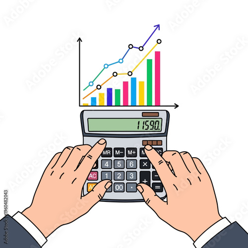 Hands Calculating Financial Growth Chart with Calculator