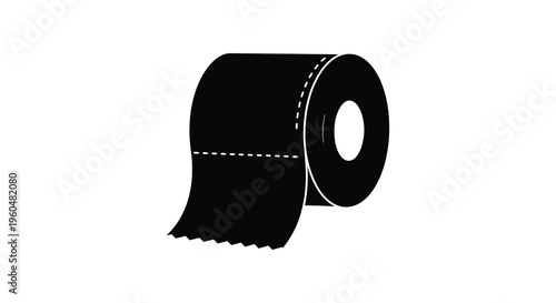 A stark black outline depicts a partially used roll of toilet paper presented as a silhouette high quality