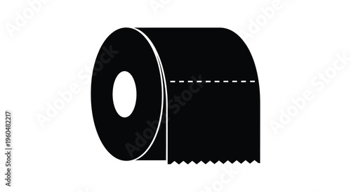 A stark black silhouette depicts a partially used roll of toilet paper against a white background silhouette