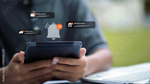 Mobile Notification and User Engagement Concept with Push Alerts and Digital Communication Technology