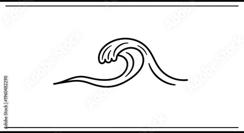 Minimalist Ocean Wave Outline Illustration Black and White Graphic Design Element on White Canvas