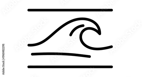 Minimalist black outline wave icon design element on white background representing ocean dynamics