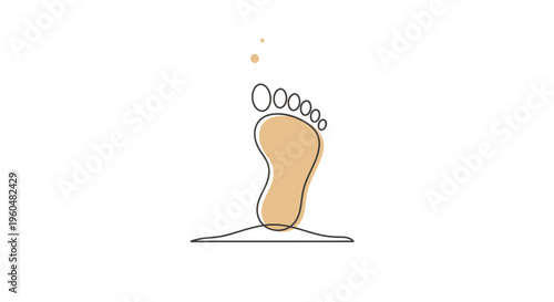 Minimalist line art illustration of a human foot with subtle beige fill standing on a simple