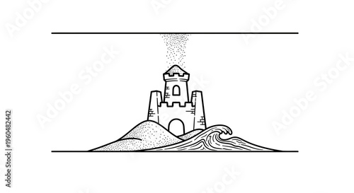 Ephemeral Sandcastle Structure Symbolizing Time and Fragility by the Ocean Shore