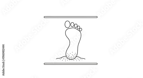 Human bare foot making an impression in soft granular ground between horizontal boundary lines