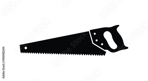 A stark black silhouette depicts a traditional hand saw emphasizing its form and function silhouette high quality professional