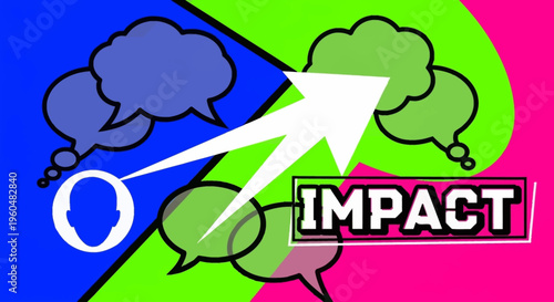 Visual representation of ideas and thoughts leading to a significant impact.