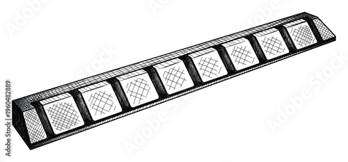 Handdrawn sketch of a reinforcing steel bar framework with crosshatch shading, suitable for architectural diagrams, construction project visuals, and engineering educational materials.