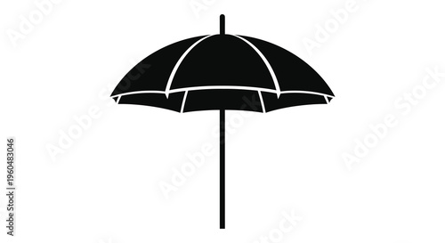 A stark black outline depicts a closed parasol against a white background creating a striking silhouette high quality