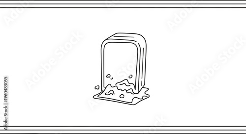 Minimalist cartoon drawing of a single bread slice with crumbs and melted butter at its base on a