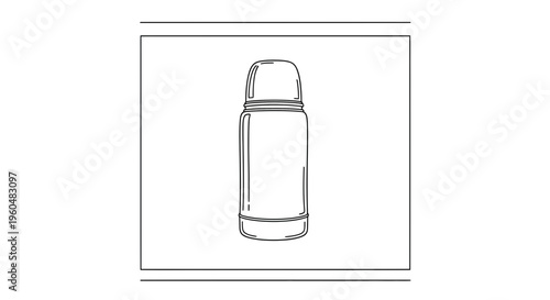 Detailed linear illustration of an insulated beverage container for hot or cold drinks essentials