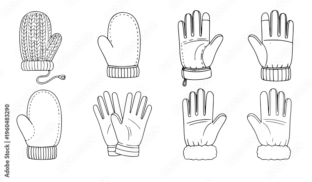 Fototapeta premium Winter gloves cartoon icons cold weather clothing vector set