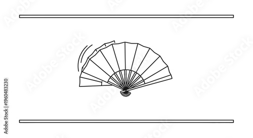 Stylized line art illustration of a traditional hand fan creating a breeze with dynamic motion lines