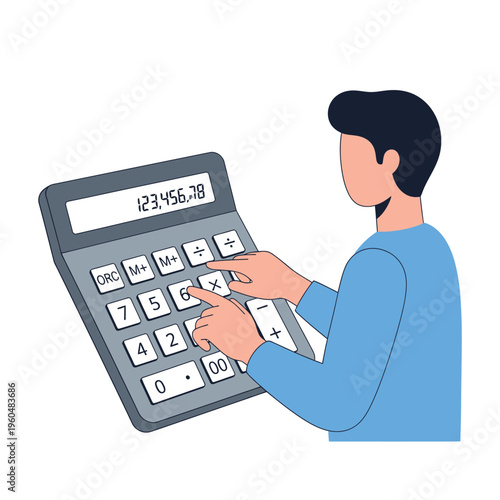 Man using calculator for financial calculations, accounting, and data analysis