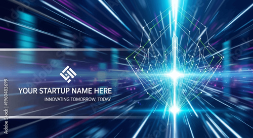 Futuristic digital network visualization with glowing lines and abstract cube structure, representing technology and innovation.