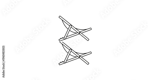 Pair of minimalist line art folding deck chairs for summer leisure and outdoor relaxation design