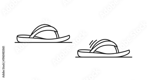 Minimalist black line icons of comfortable flip-flop sandals, perfect for summer relaxation