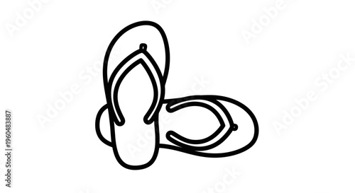Minimalist black and white line art depicting a pair of everyday comfortable thong sandals