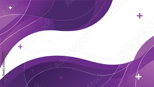 Abstract purple and white flowing shapes with scattered plus signs