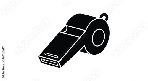 A stark black silhouette of a sports whistle presented at a dynamic angle conveying a sense of action silhouette