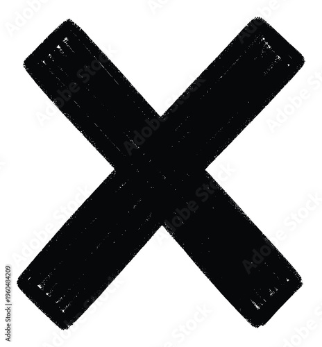 Bold black hand drawn cross mark for error indication or deletion symbol perfect for graphic design elements warning signs or cancellation icons in various projects