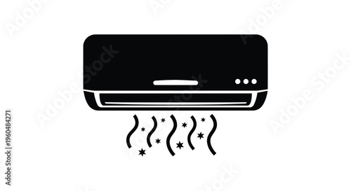 A simple black silhouette depicts a modern air conditioning unit emitting cool air a striking silhouette high quality