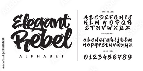 Elegant Rebel Thick Brush Script Alphabet with Textured Ink Strokes for Bold Identity and Logo