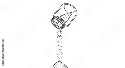 Minimalist black and white line art depicting a jar spilling its contents onto a growing mound