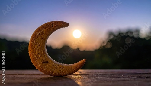 Golden crescent, celestial glow, tranquil dusk