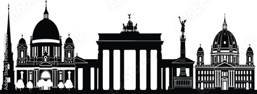Berlin City Skyline Silhouette Featuring Brandenburg Gate Berlin Cathedral Victory Column And Famous German Architecture Landmarks Vector Illustration For Travel Tourism