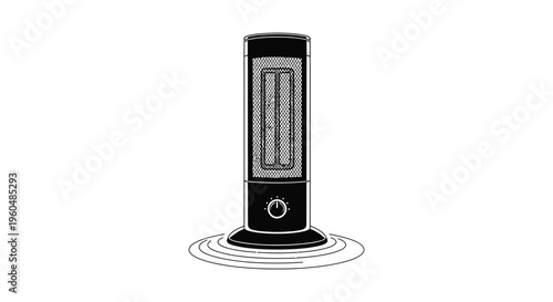 A freestanding outdoor patio heater is shown in a stark black and white illustration silhouette high quality professional