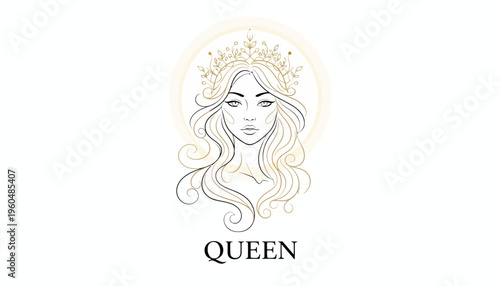 Elegant regal woman illustration with a golden crown, radiating timeless beauty and sophisticated