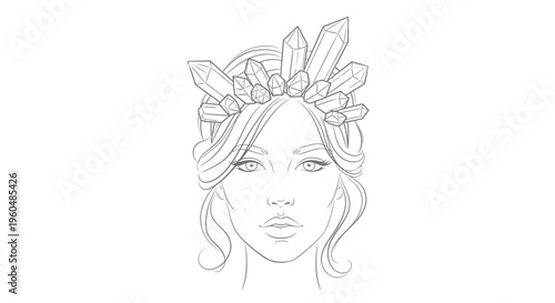 Elegant female portrait adorned with a majestic natural crystal crown design for artistic appeal