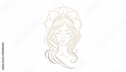 Ethereal female portrait with intricate mandala halo symbolizing inner peace and spiritual elegance