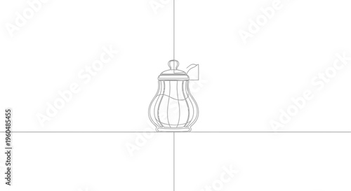 Elegant continuous line art drawing of a classic lidded sugar dispenser on a pristine background