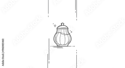 Stylized outline drawing of a polished lidded storage jar on a minimalist white background