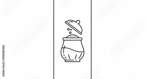 Minimalist line art illustration of sugar granules being poured into a traditional sugar bowl