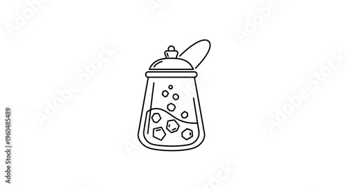 Minimalist line art illustration of a classic lidded sugar dispenser containing sweet white