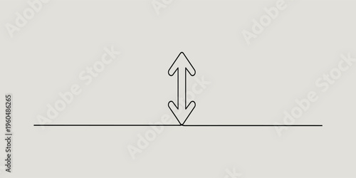 Minimal black vertical double arrow icon on neutral background with horizontal line, abstract resize measurement symbol for modern interface design