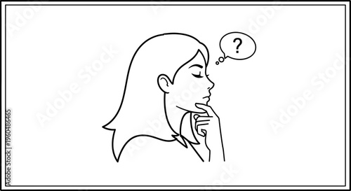 Woman Thinking with Question Mark Bubble, Pensive Mood, Brainstorming Idea, Silhouette