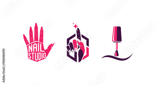 Nail Studio Logo Designs: Hand, Finger, Polish Bottle Icons